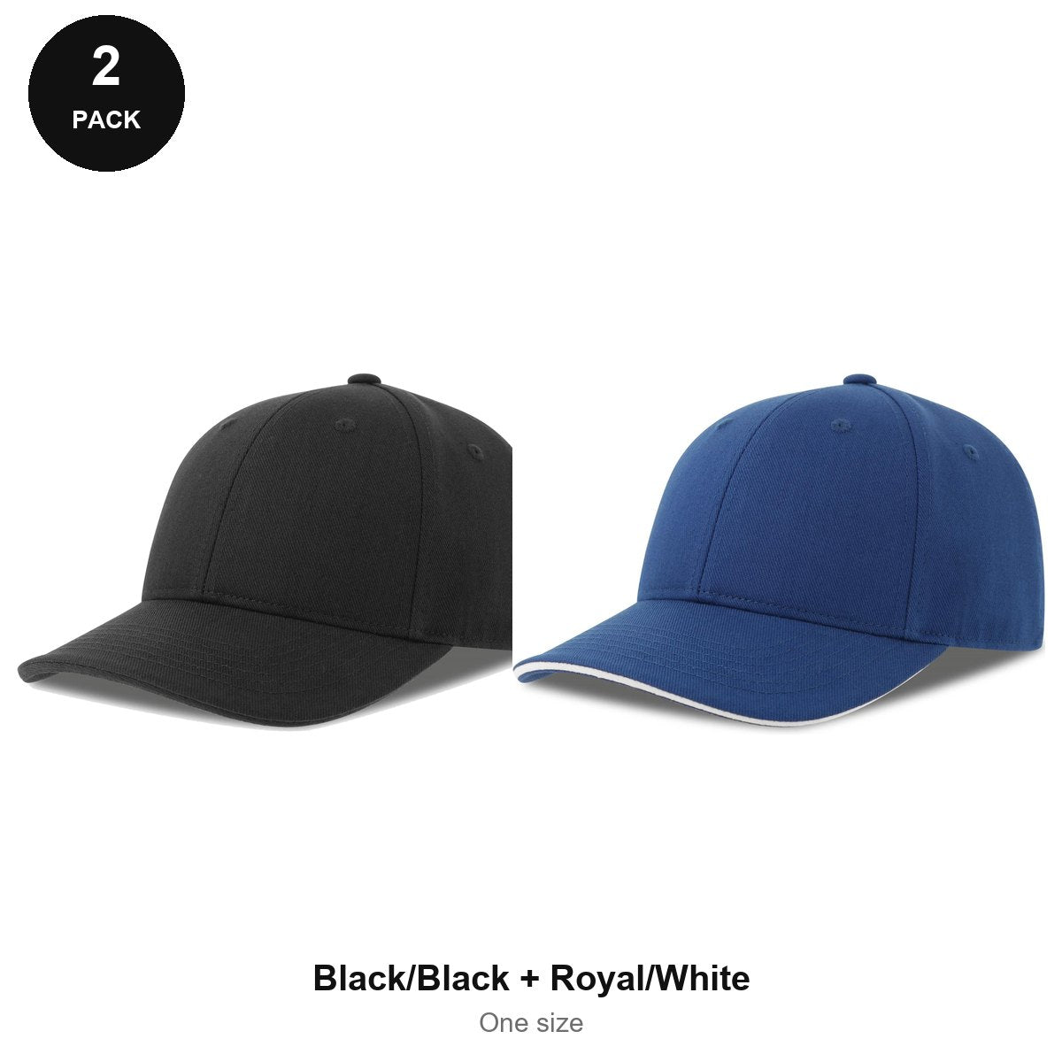 Sandwich Peak Caps 2 Pack - Cotton twill, One Size - Black/Black + Royal/White