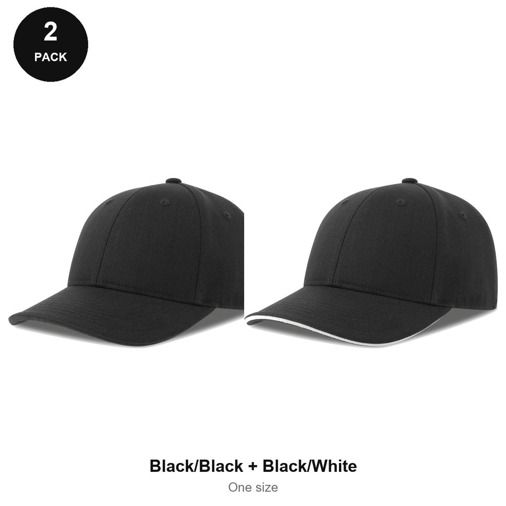 Sandwich Peak Caps 2 Pack - Cotton twill, One Size - Black/Black + Black/White