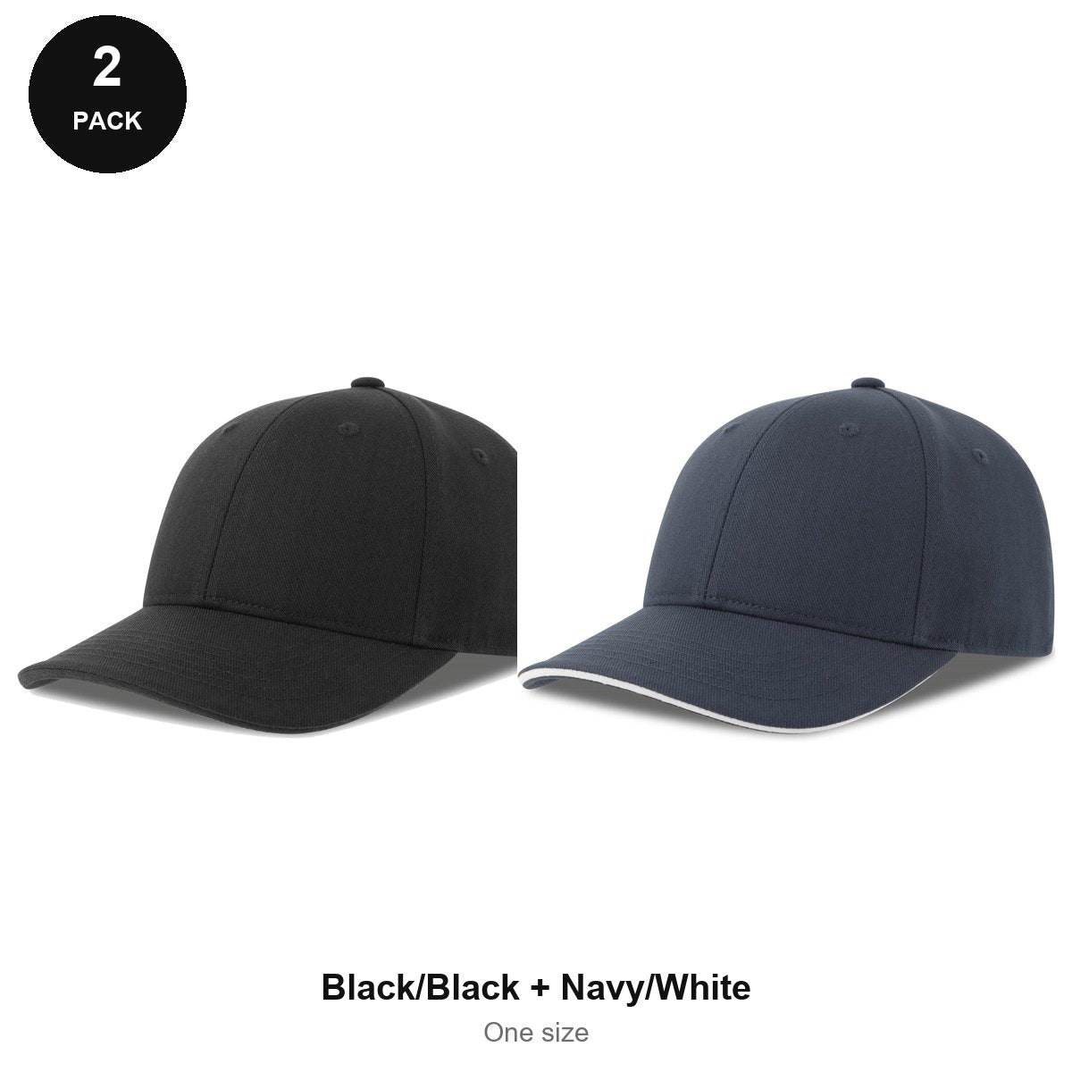 Sandwich Peak Caps 2 Pack - Cotton twill, One Size - Black/Black + Navy/White