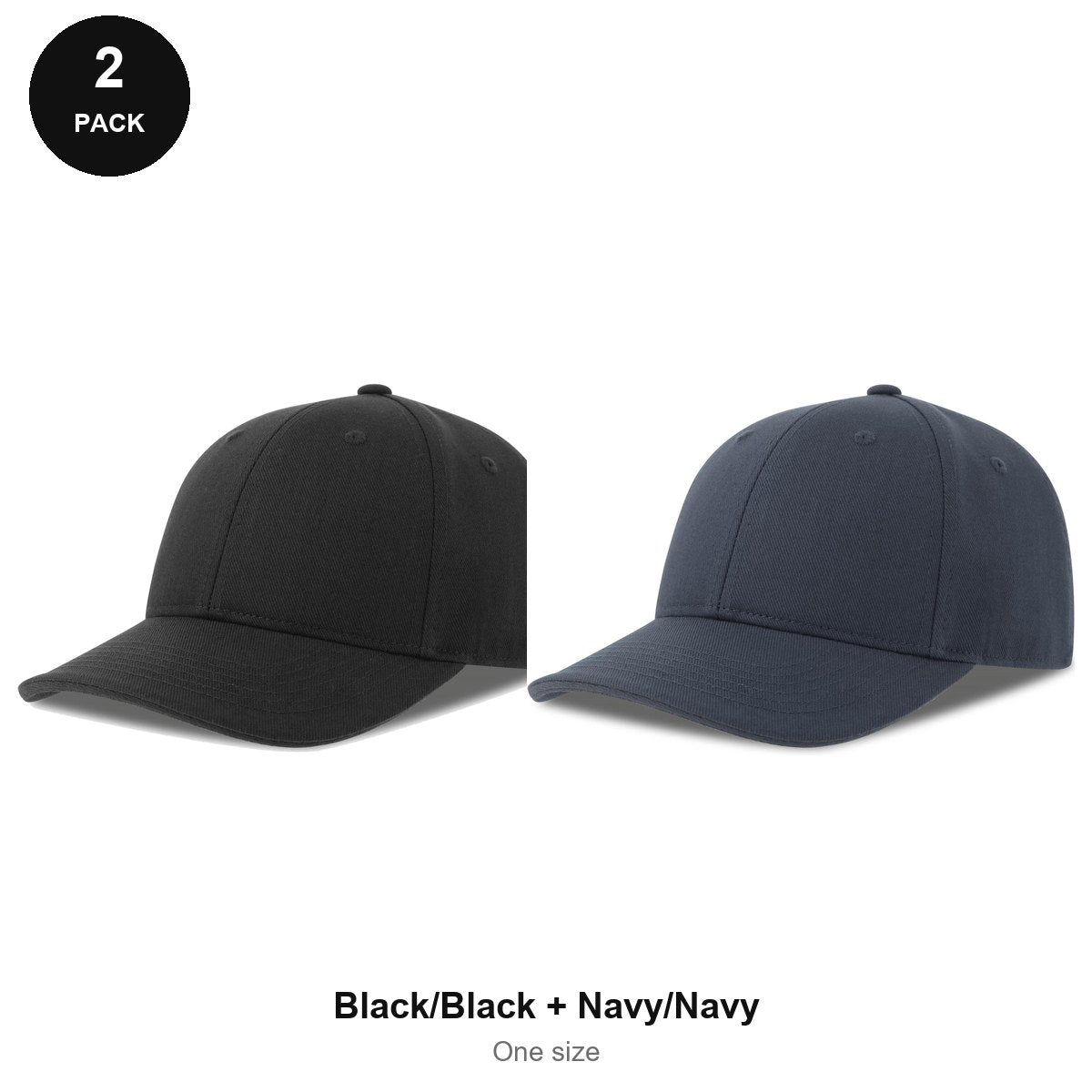 Sandwich Peak Caps 2 Pack - Cotton twill, One Size - Black/Black + Navy/Navy