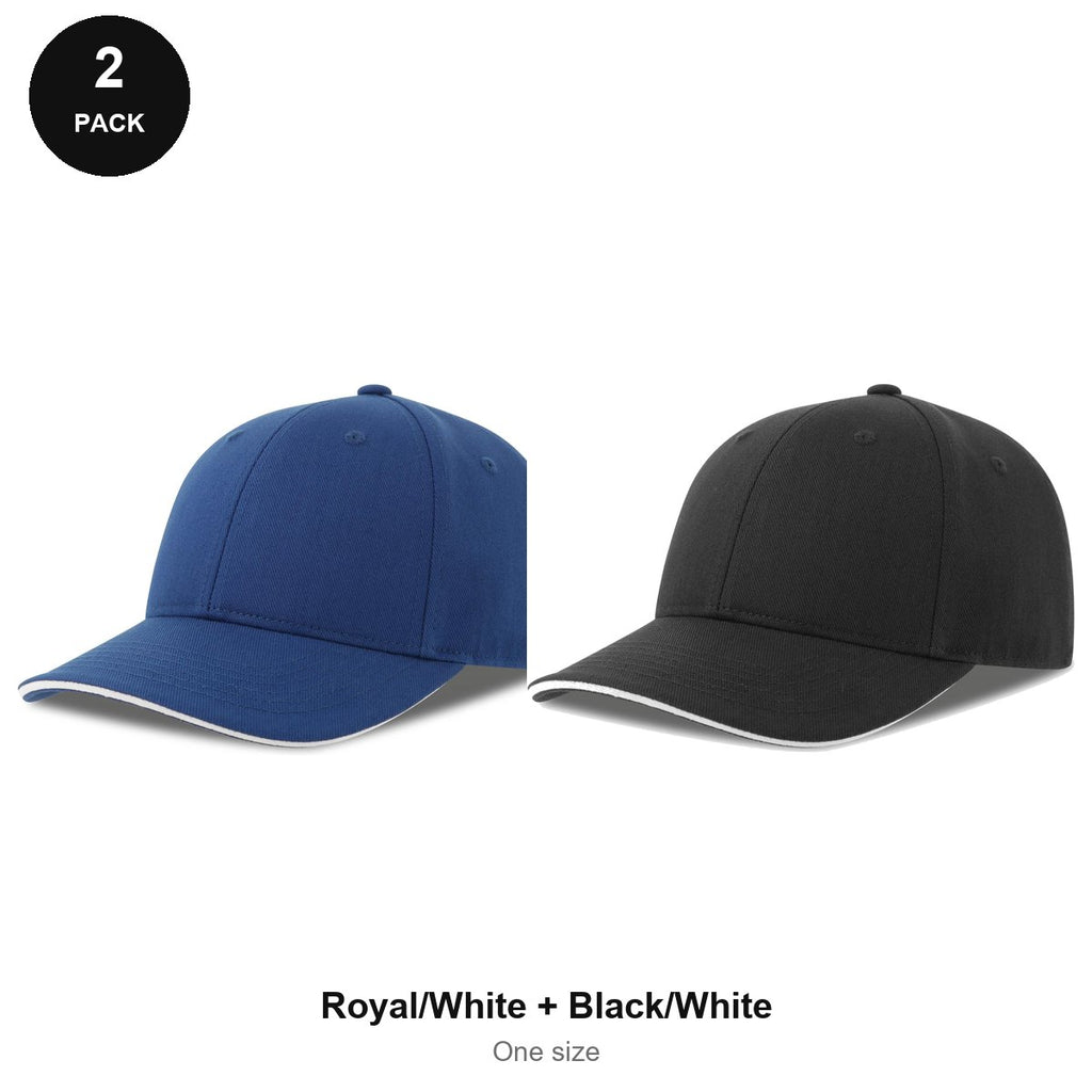 Sandwich Peak Caps 2 Pack - Cotton twill, One Size - Royal/White + Black/White
