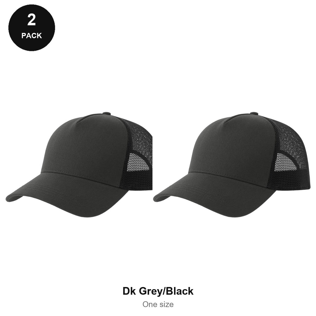 Trucker Caps 2 Pack - Cotton twill, One Size - Dk Grey/Black