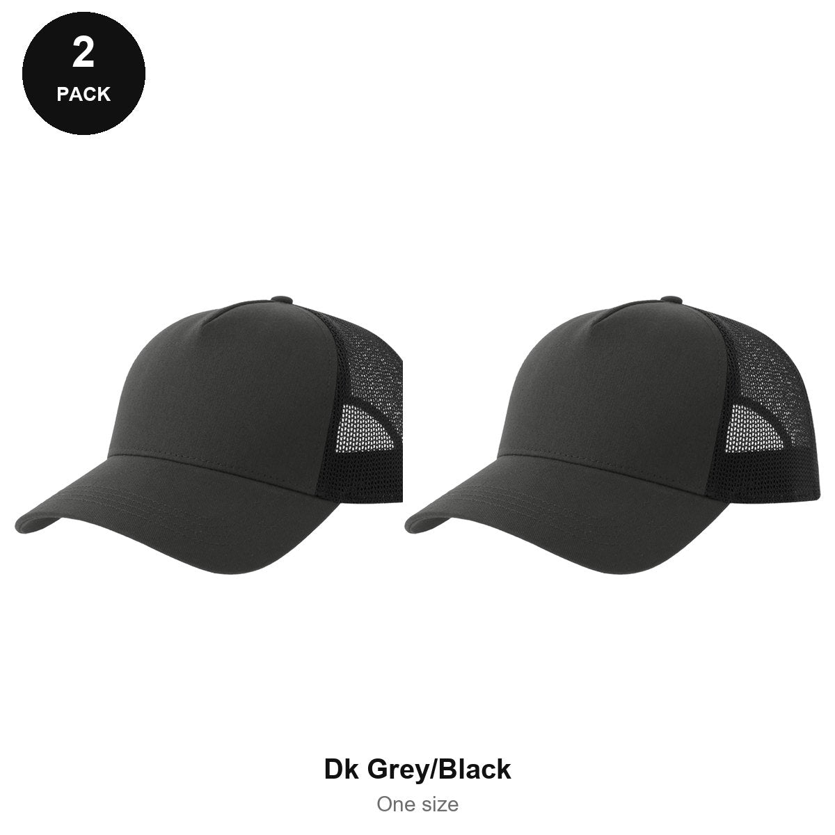 Trucker Caps 2 Pack - Cotton twill, One Size - Dk Grey/Black