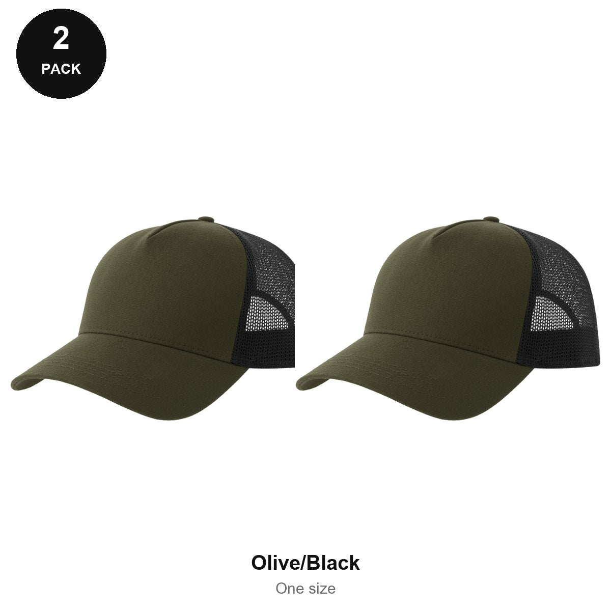 Trucker Caps 2 Pack - Cotton twill, One Size - Olive/Black