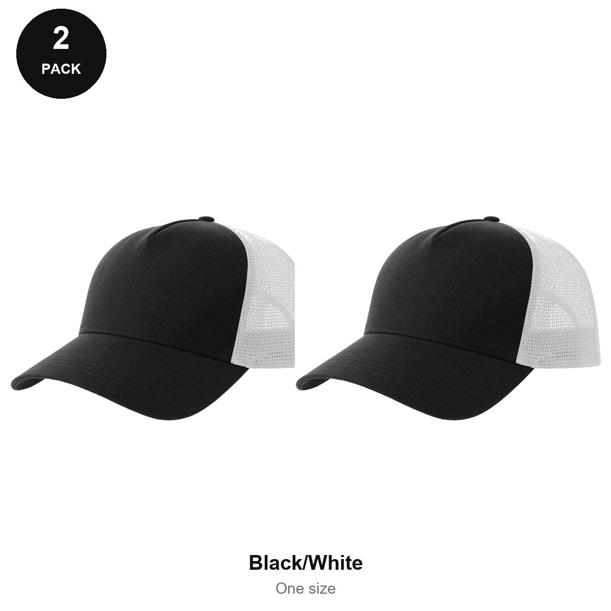 Trucker Caps 2 Pack - Cotton twill, One Size - Black/White