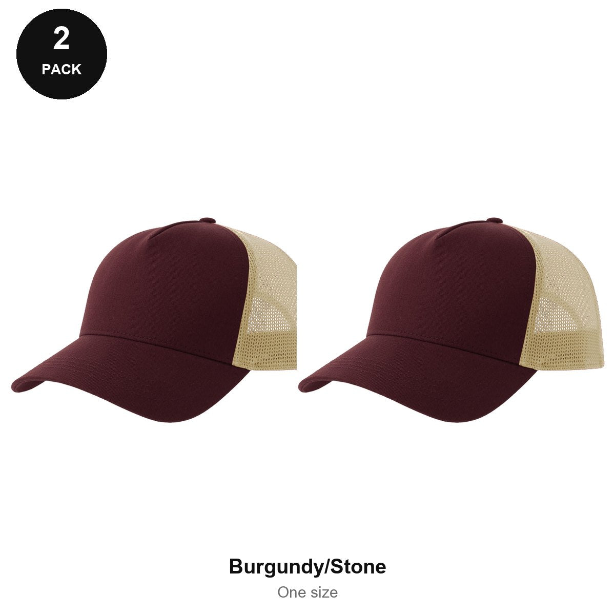 Trucker Caps 2 Pack - Cotton twill, One Size - Burgundy/Stone