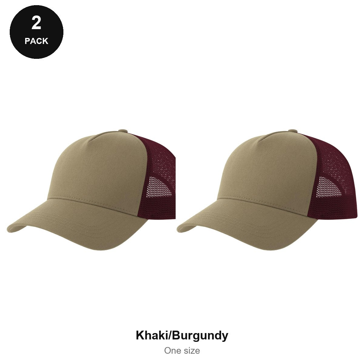 Trucker Caps 2 Pack - Cotton twill, One Size - Khaki/Burgundy