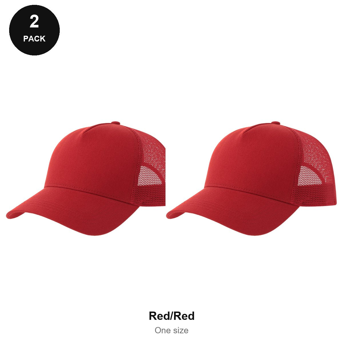 Trucker Caps 2 Pack - Cotton twill, One Size - Red/Red