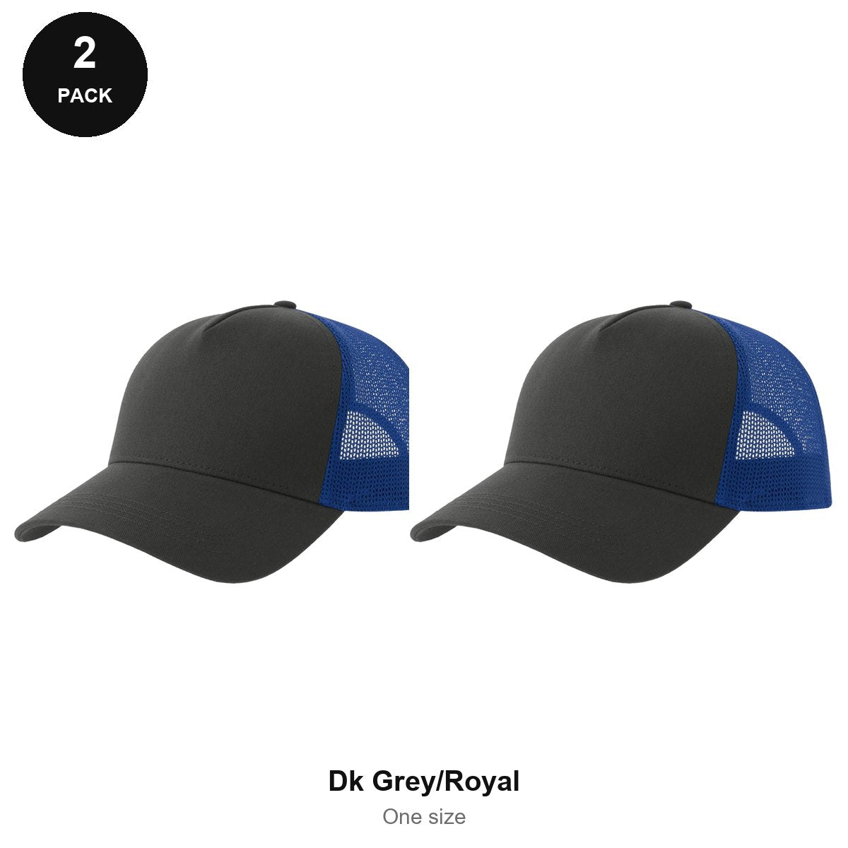 Trucker Caps 2 Pack - Cotton twill, One Size - Dk Grey/Royal