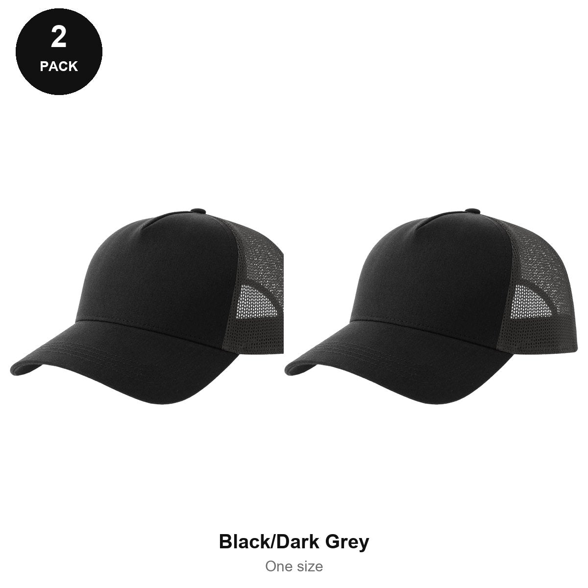 Trucker Caps 2 Pack - Cotton twill, One Size - Black/Dark Grey