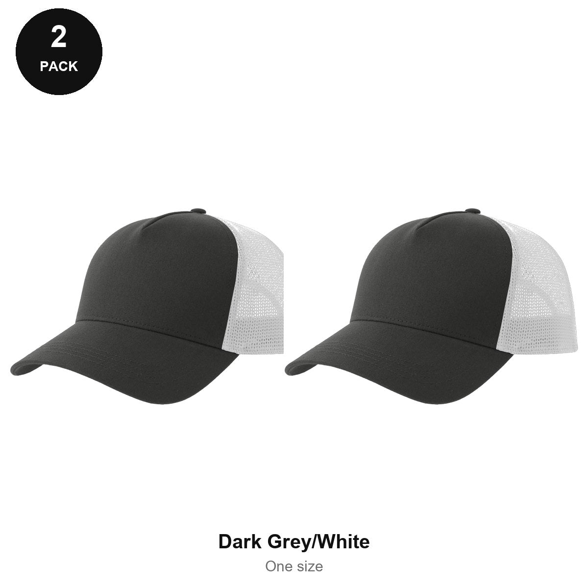 Trucker Caps 2 Pack - Cotton twill, One Size - Dark Grey/White
