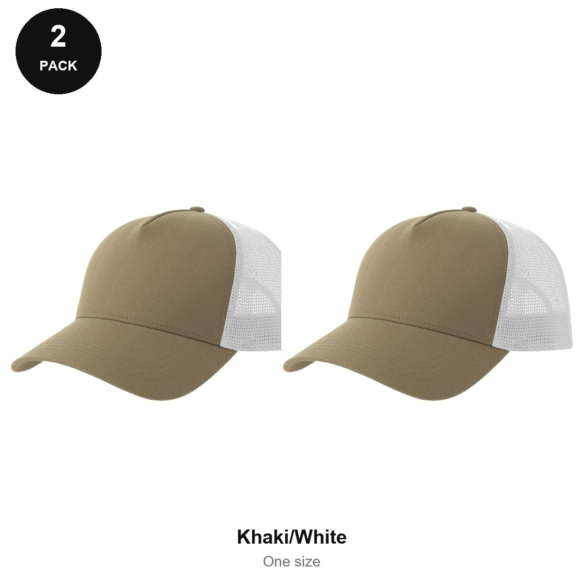 Trucker Caps 2 Pack - Cotton twill, One Size - Khaki/White