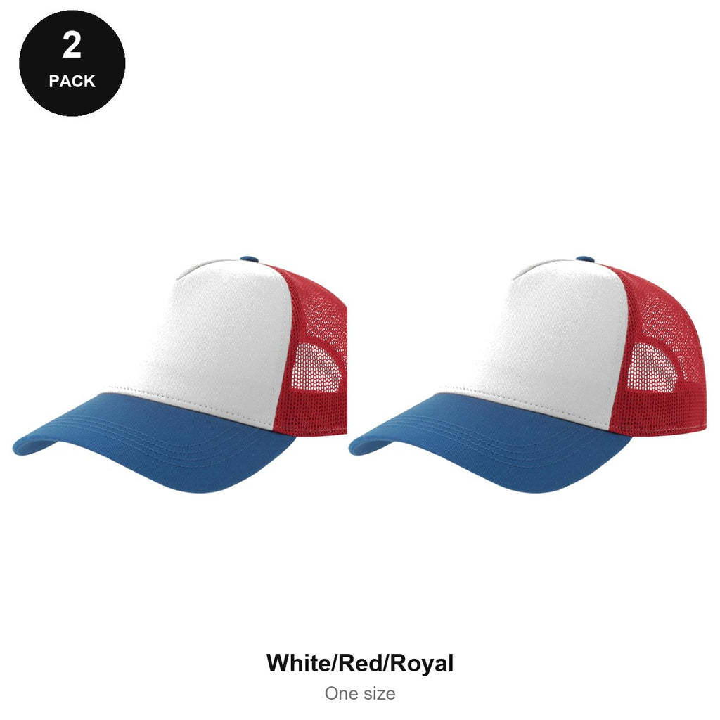 Trucker Caps 2 Pack - Cotton twill, One Size - White/Red/Royal
