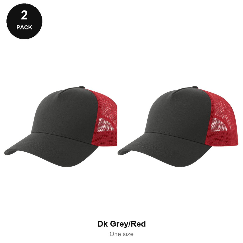 Trucker Caps 2 Pack - Cotton twill, One Size - Dk Grey/Red