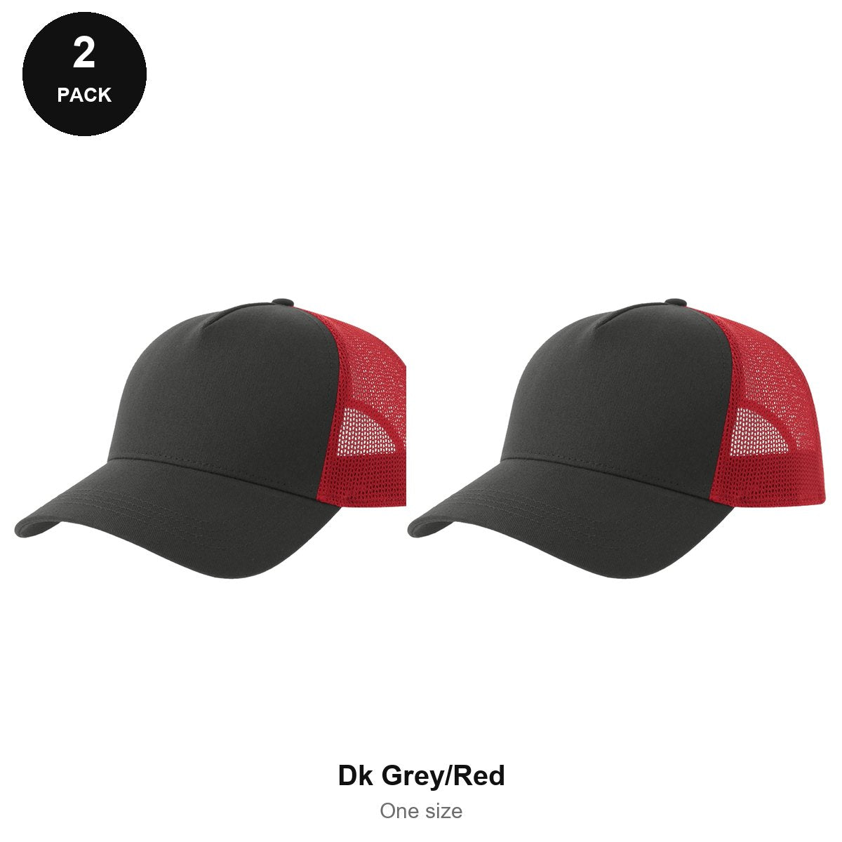 Trucker Caps 2 Pack - Cotton twill, One Size - Dk Grey/Red