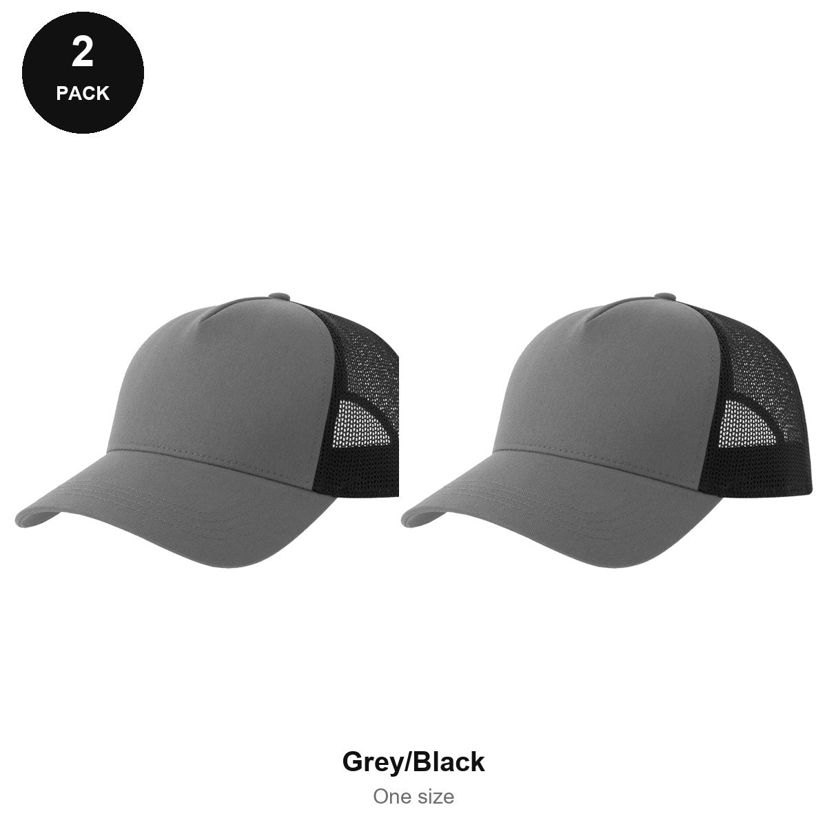 Trucker Caps 2 Pack - Cotton twill, One Size - Grey/Black