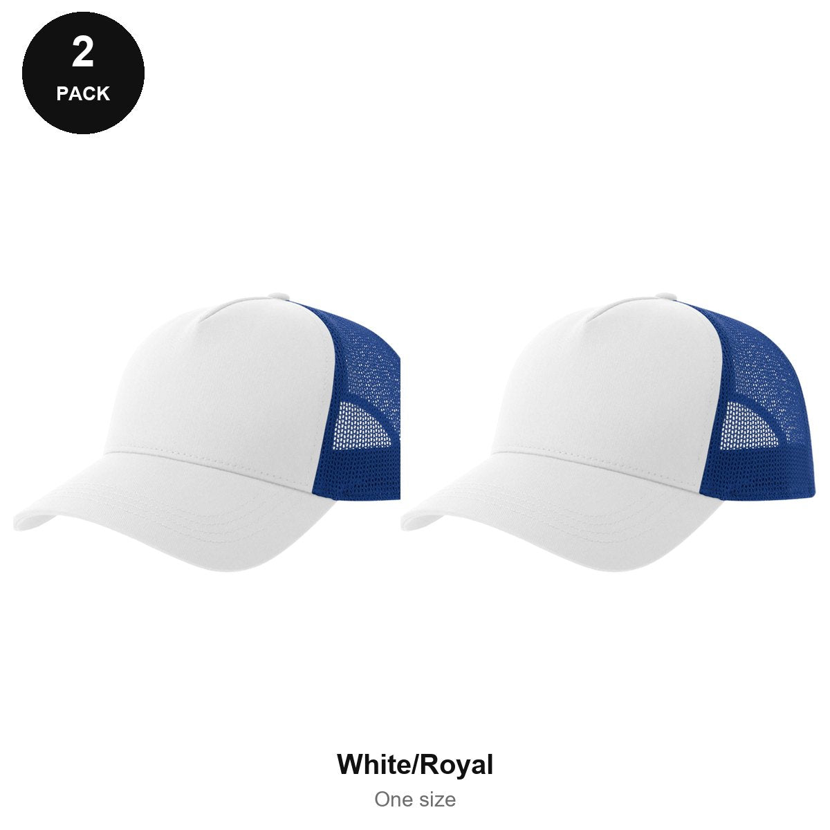 Trucker Caps 2 Pack - Cotton twill, One Size - White/Royal