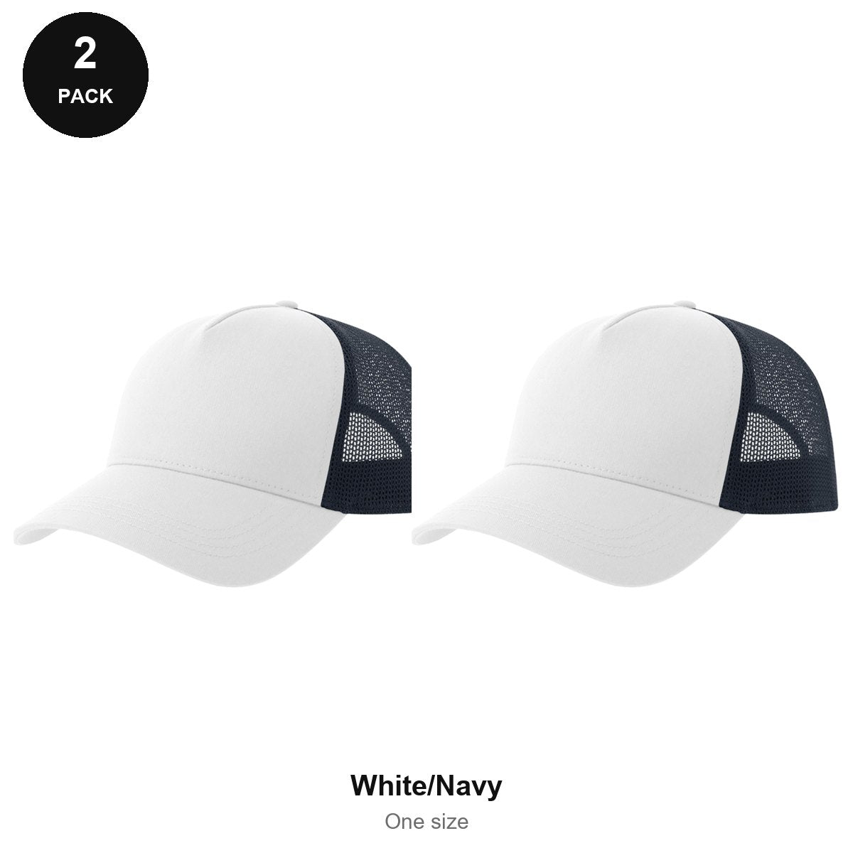 Trucker Caps 2 Pack - Cotton twill, One Size - White/Navy