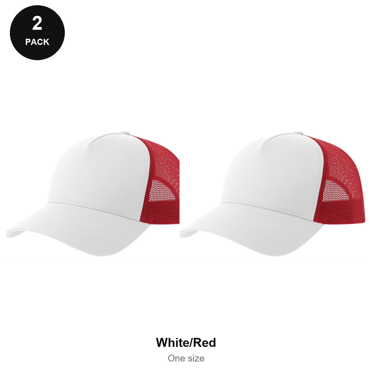 Trucker Caps 2 Pack - Cotton twill, One Size - White/Red