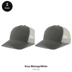 Trucker Caps 2 Pack - Cotton twill, One Size - Grey Melange/White