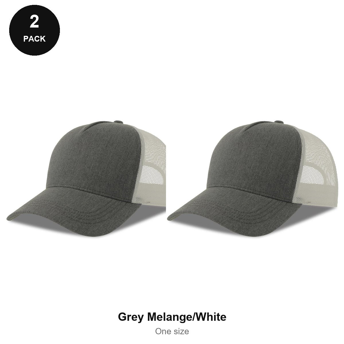 Trucker Caps 2 Pack - Cotton twill, One Size - Grey Melange/White