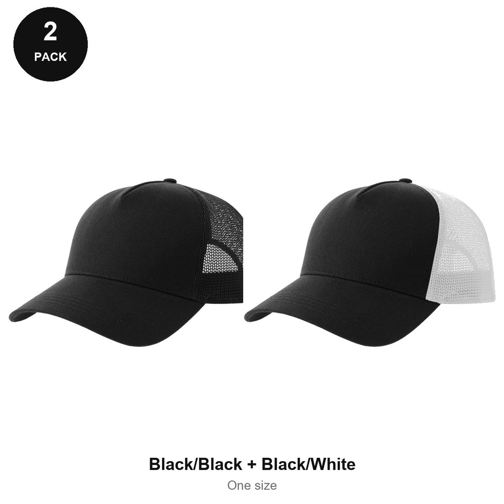 Trucker Caps 2 Pack - Cotton twill, One Size - Black/Black + Black/White