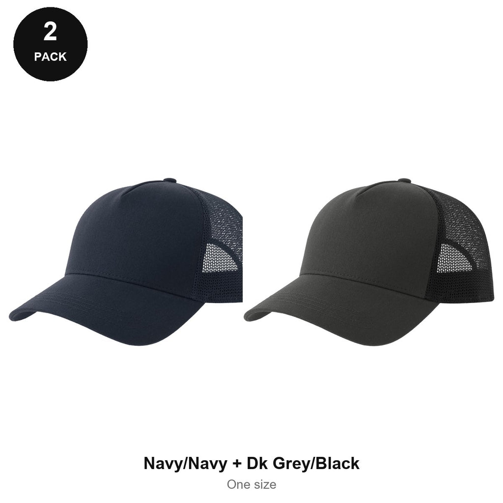 Trucker Caps 2 Pack - Cotton twill, One Size - Navy/Navy + Dk Grey/Black