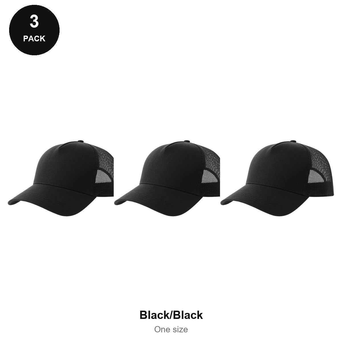 Trucker Caps 3 Pack - Cotton twill, One Size - Black/Black