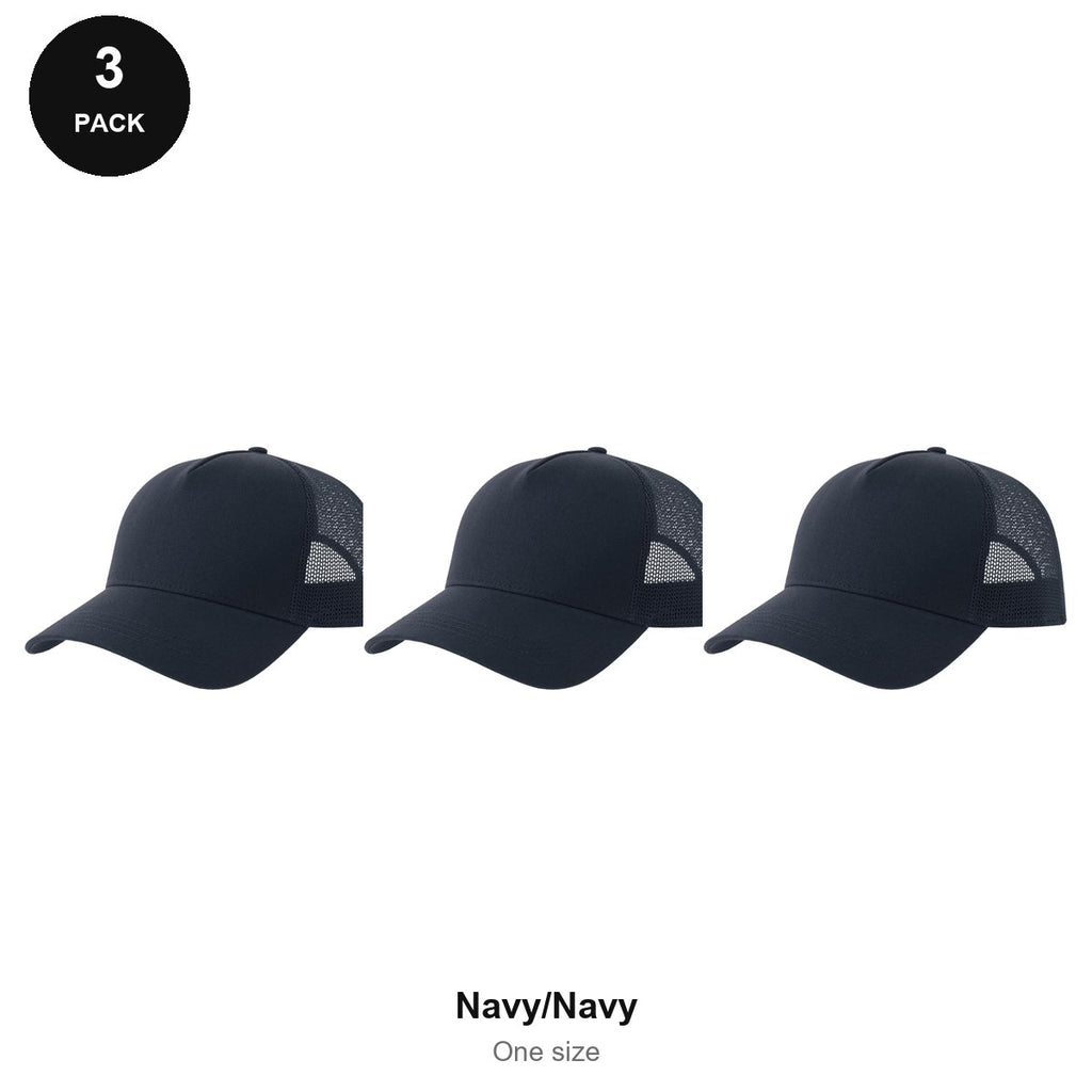 Trucker Caps 3 Pack - Cotton twill, One Size - Navy/Navy