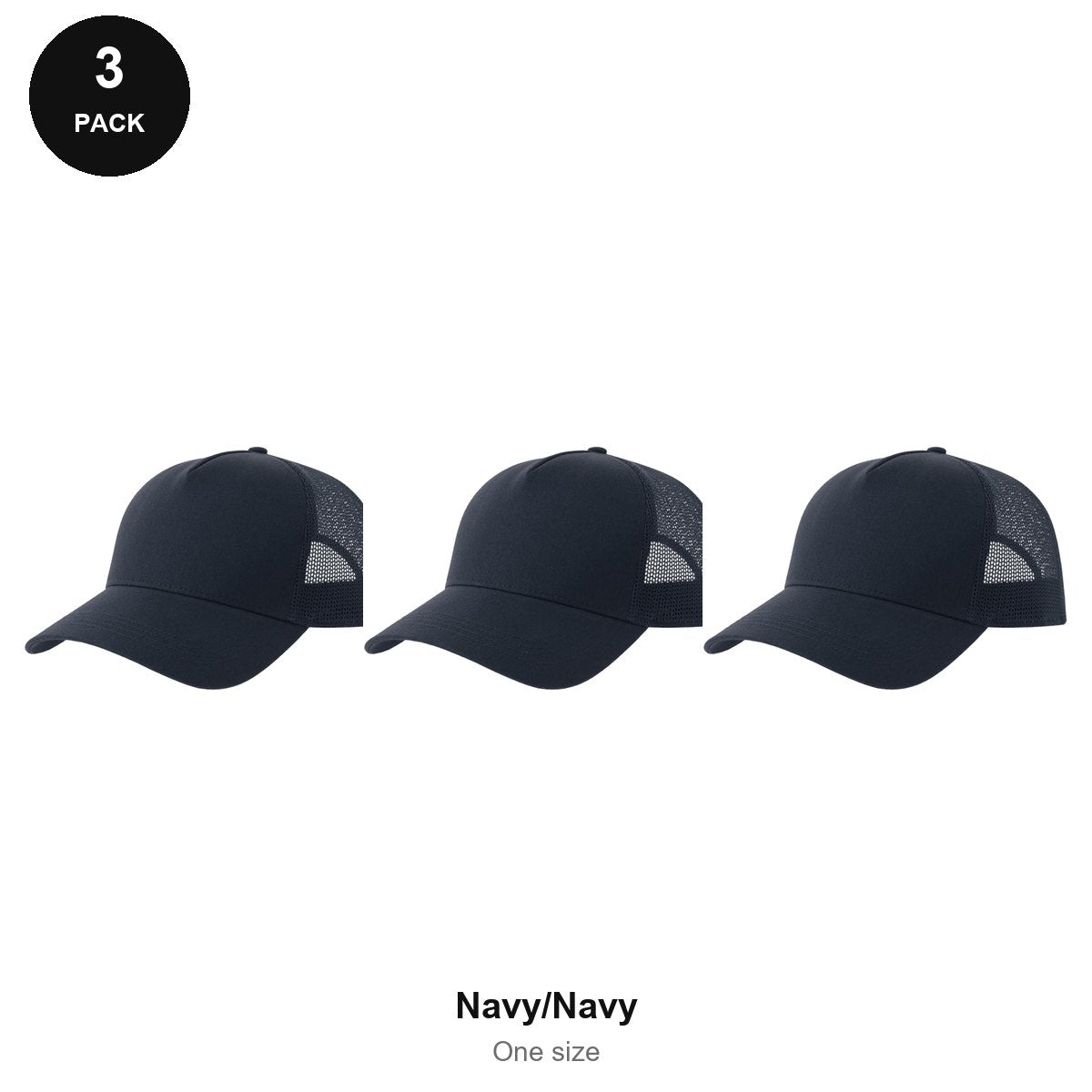 Trucker Caps 3 Pack - Cotton twill, One Size - Navy/Navy