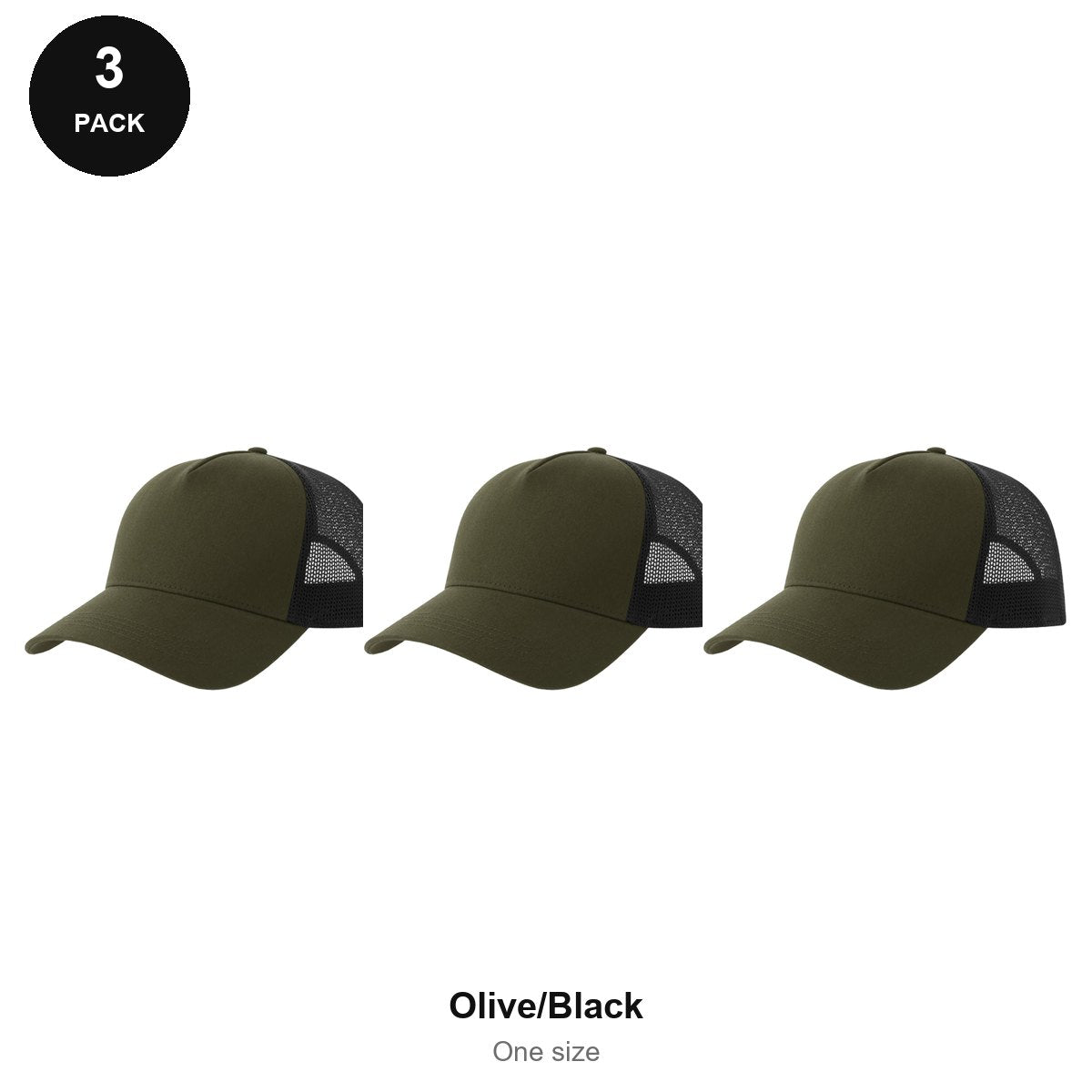 Trucker Caps 3 Pack - Cotton twill, One Size - Olive/Black