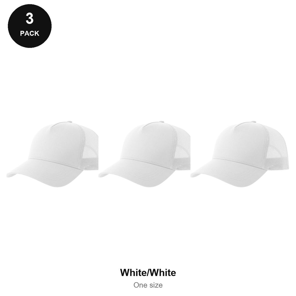 Trucker Caps 3 Pack - Cotton twill, One Size - White/White