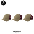 Trucker Caps 3 Pack - Cotton twill, One Size - Khaki/Burgundy