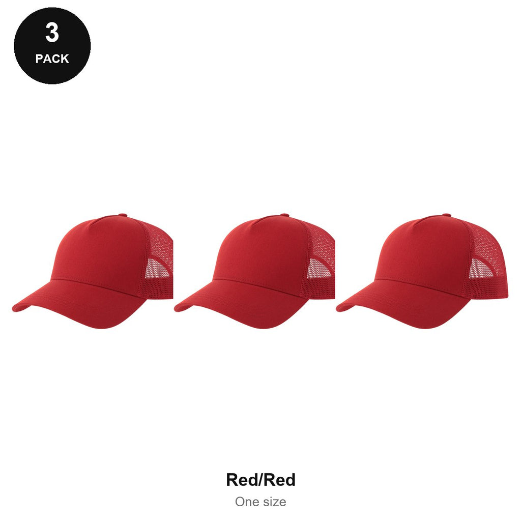 Trucker Caps 3 Pack - Cotton twill, One Size - Red/Red
