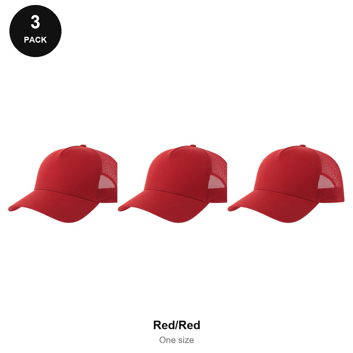 Trucker Caps 3 Pack - Cotton twill, One Size - Red/Red