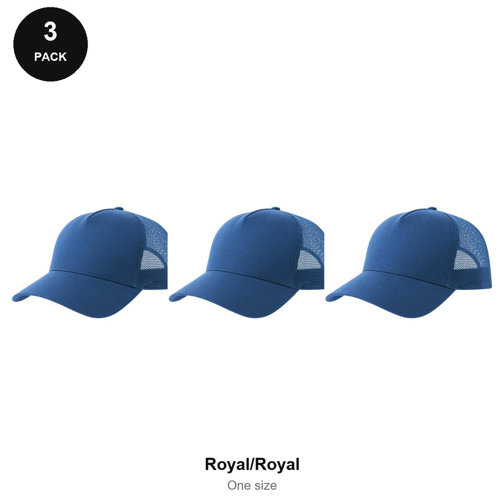 Trucker Caps 3 Pack - Cotton twill, One Size - Royal/Royal