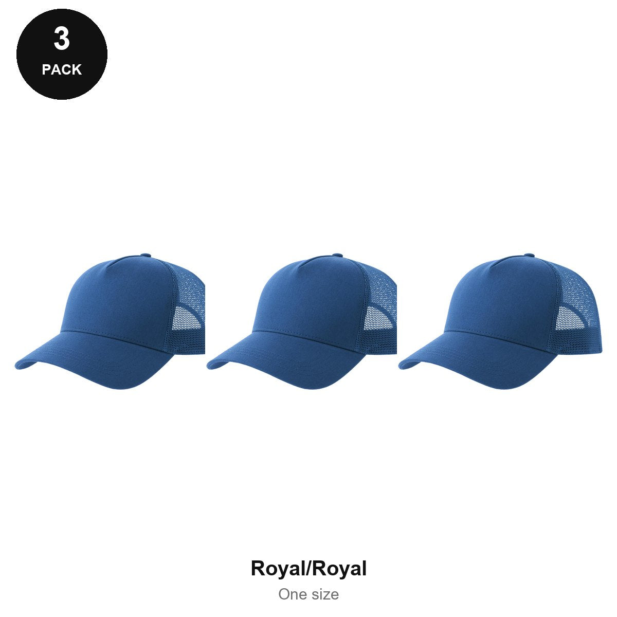 Trucker Caps 3 Pack - Cotton twill, One Size - Royal/Royal