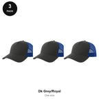 Trucker Caps 3 Pack - Cotton twill, One Size - Dk Grey/Royal