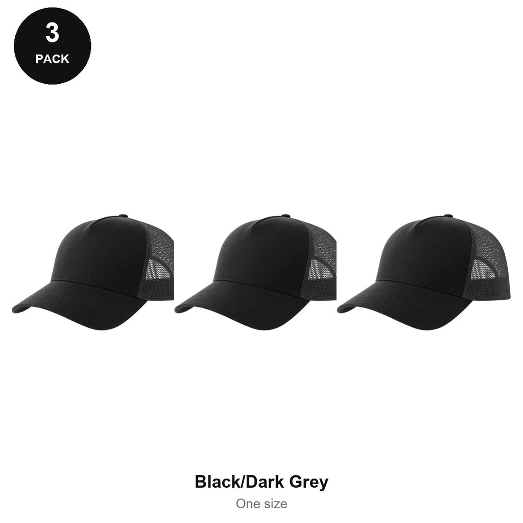 Trucker Caps 3 Pack - Cotton twill, One Size - Black/Dark Grey