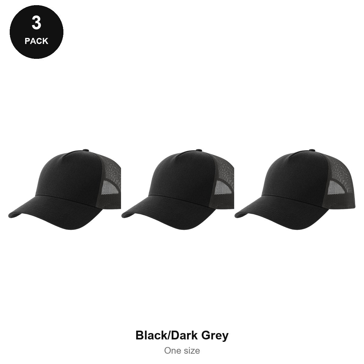 Trucker Caps 3 Pack - Cotton twill, One Size - Black/Dark Grey