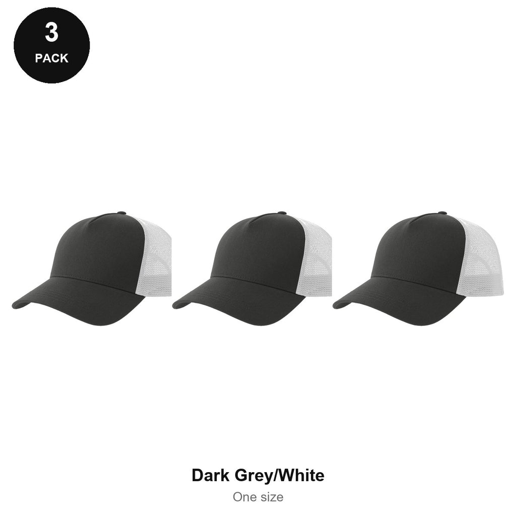 Trucker Caps 3 Pack - Cotton twill, One Size - Dark Grey/White