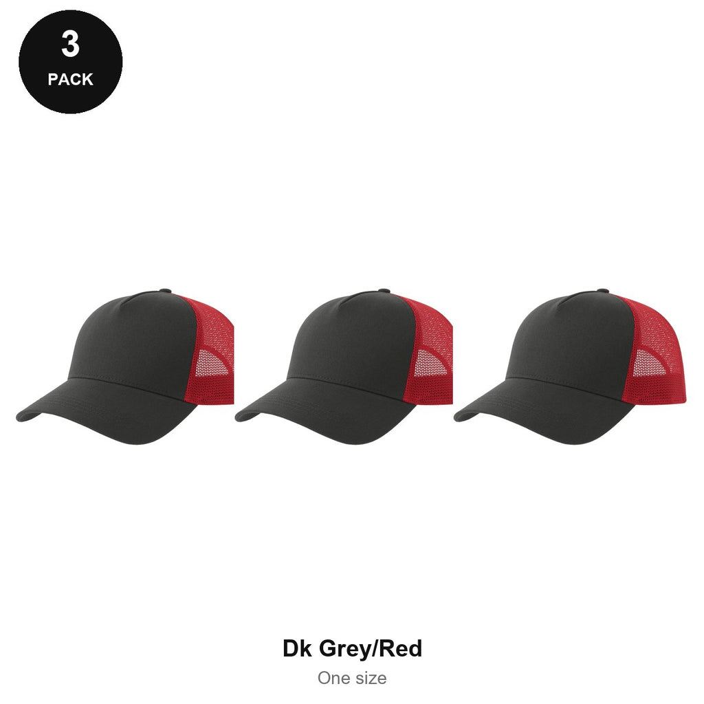 Trucker Caps 3 Pack - Cotton twill, One Size - Dk Grey/Red
