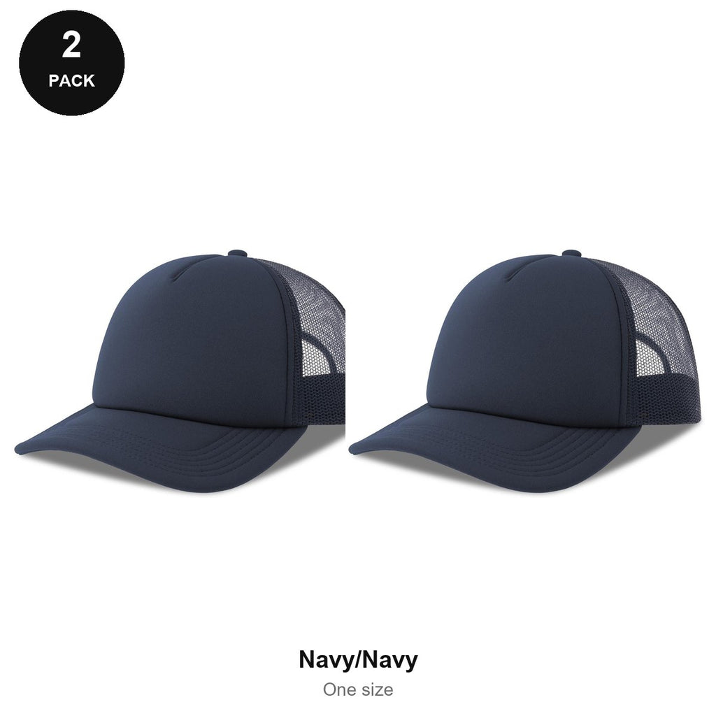 Foam Trucker Caps 2 Pack - Foam front / polyester mesh, One Size - Navy/Navy
