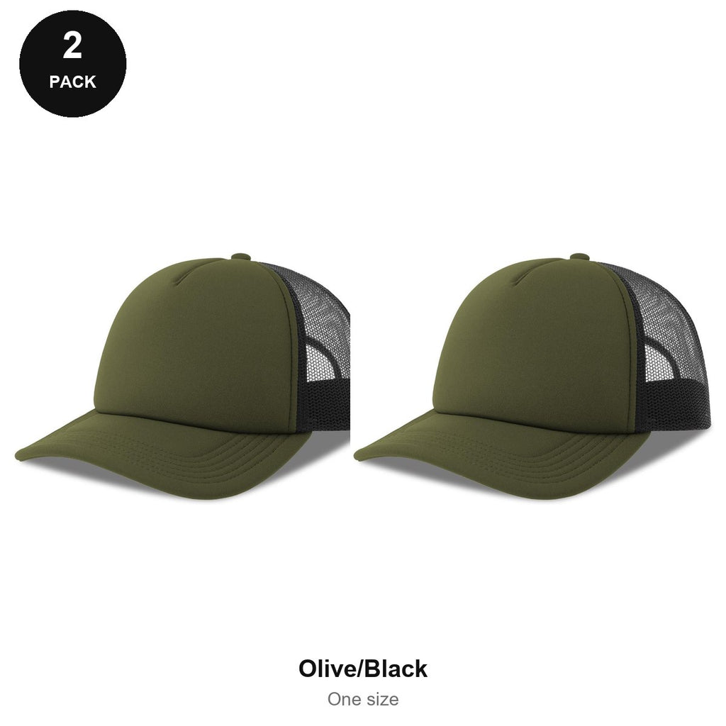 Foam Trucker Caps 2 Pack - Foam front / polyester mesh, One Size - Olive/Black