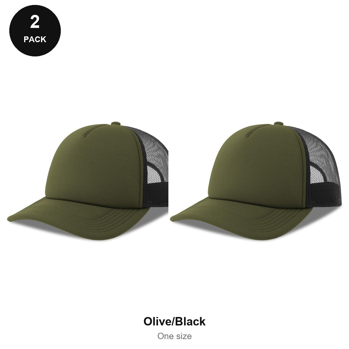 Foam Trucker Caps 2 Pack - Foam front / polyester mesh, One Size - Olive/Black