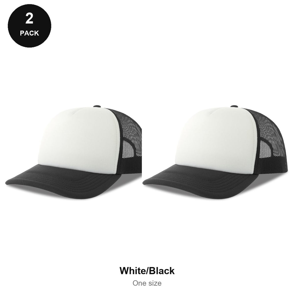 Foam Trucker Caps 2 Pack - Foam front / polyester mesh, One Size - White/Black