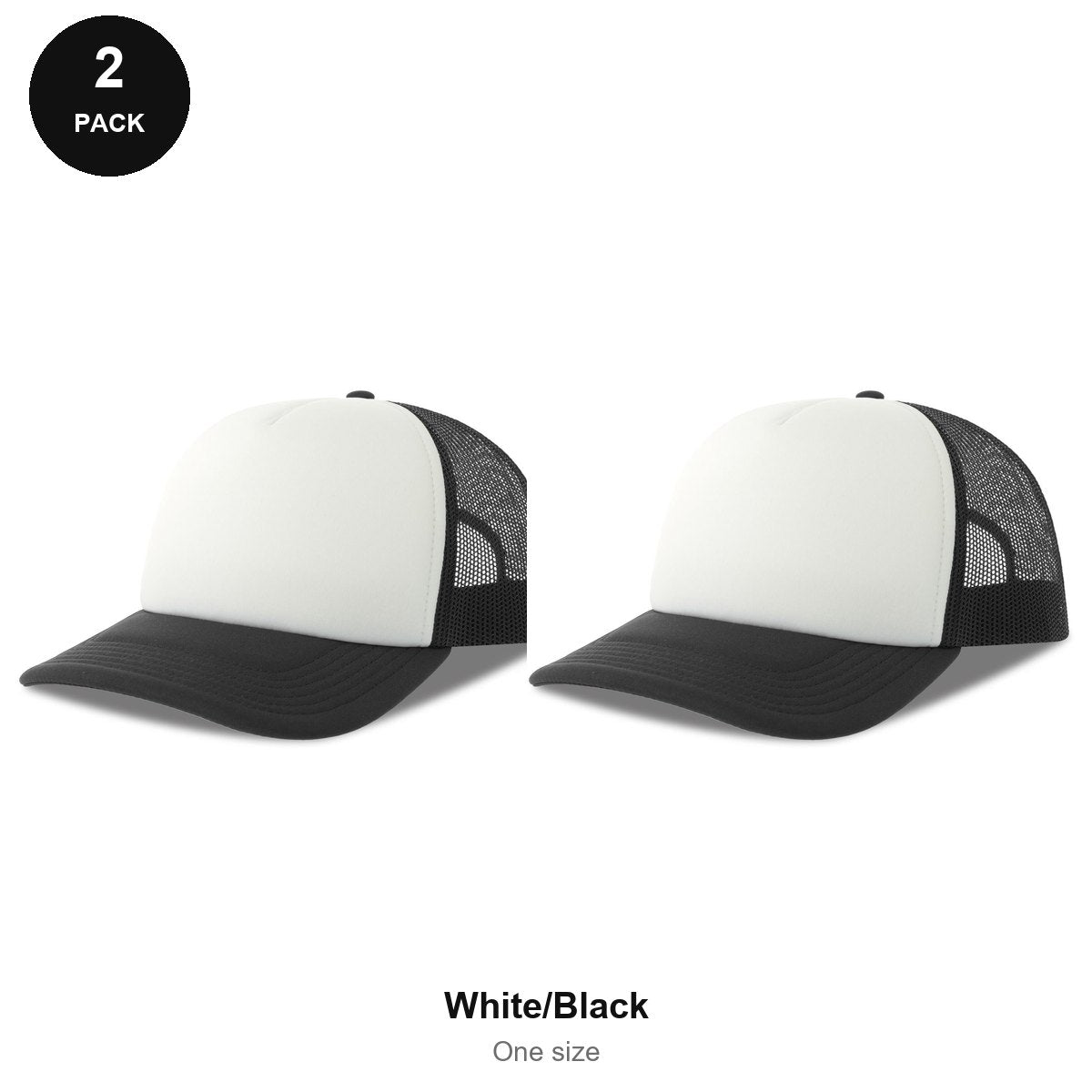 Foam Trucker Caps 2 Pack - Foam front / polyester mesh, One Size - White/Black
