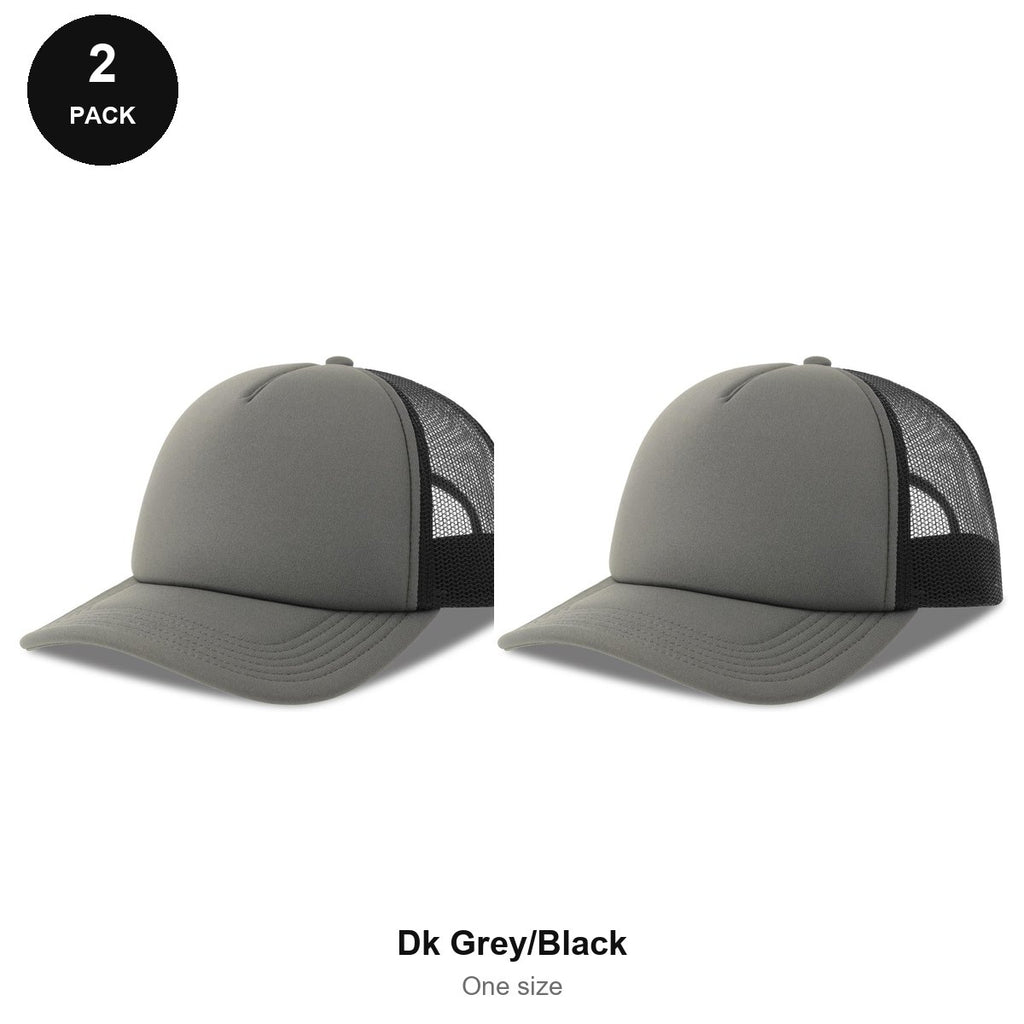 Foam Trucker Caps 2 Pack - Foam front / polyester mesh, One Size - Dk Grey/Black