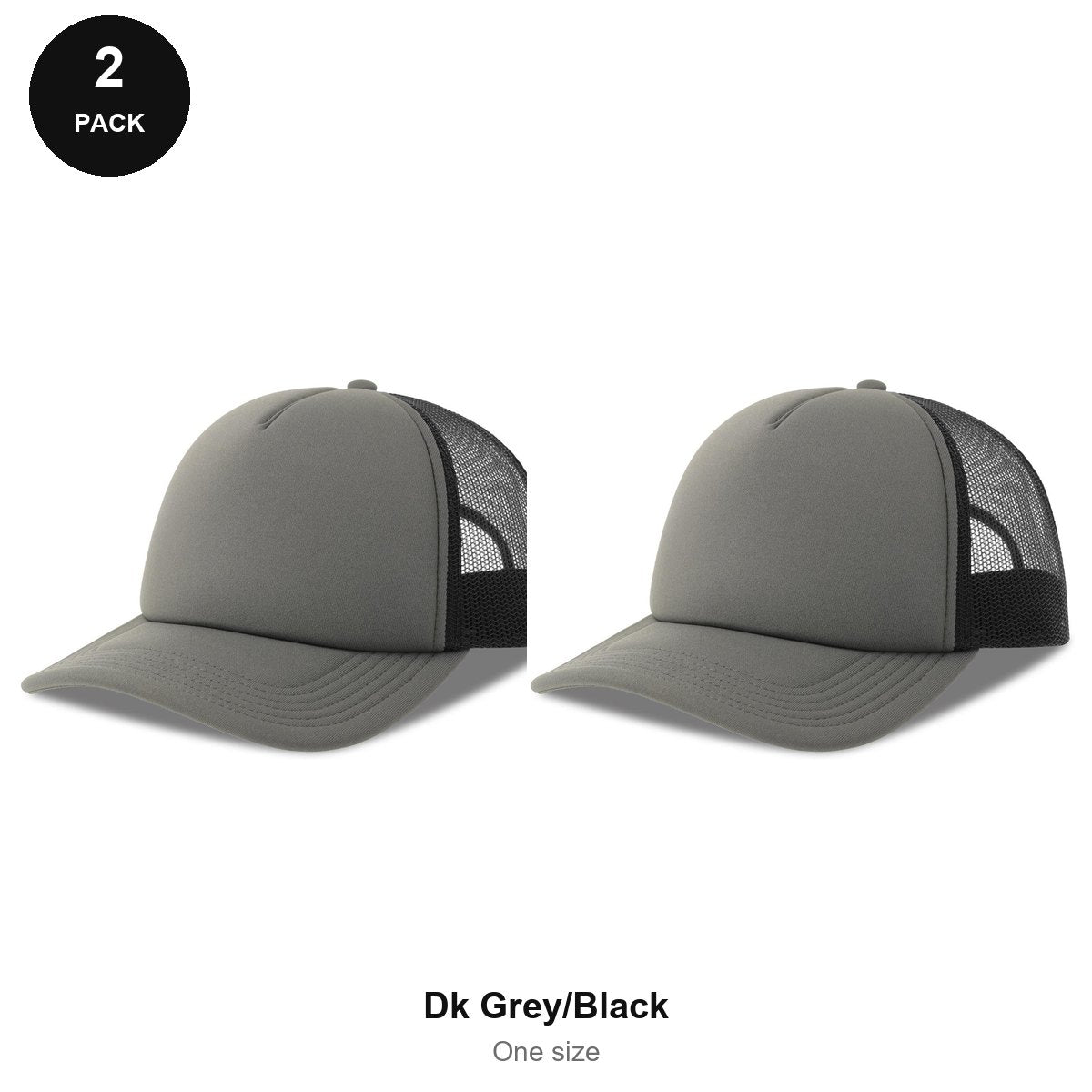 Foam Trucker Caps 2 Pack - Foam front / polyester mesh, One Size - Dk Grey/Black