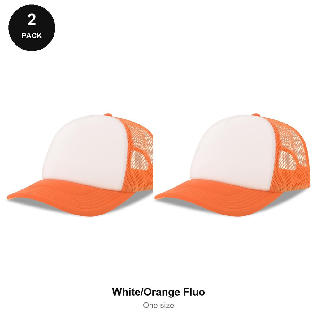 Foam Trucker Caps 2 Pack - Foam front / polyester mesh, One Size - White/Orange Fluo